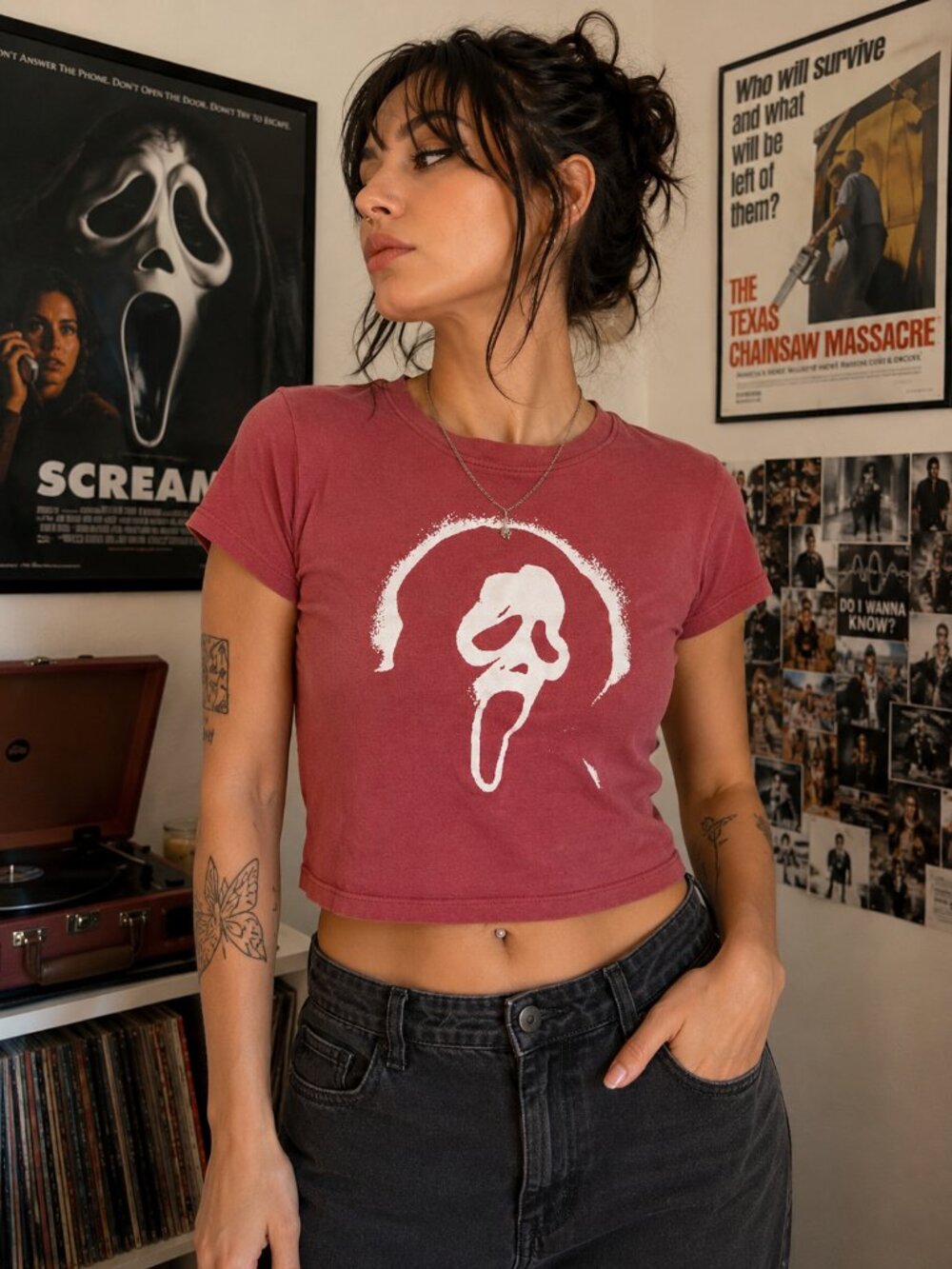 Ghost Face Scream Bioworld Graphic Crop Tee XL Horror Movie Halloween Shirt